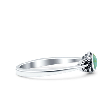 Promise Band Oxidized Round Simulated Turquoise Petite Dainty Ring 925 Sterling Silver